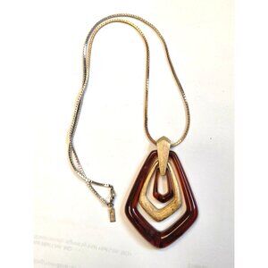 Vintage Gold-Tone & Amber Geometric Lucite Pendant Necklace